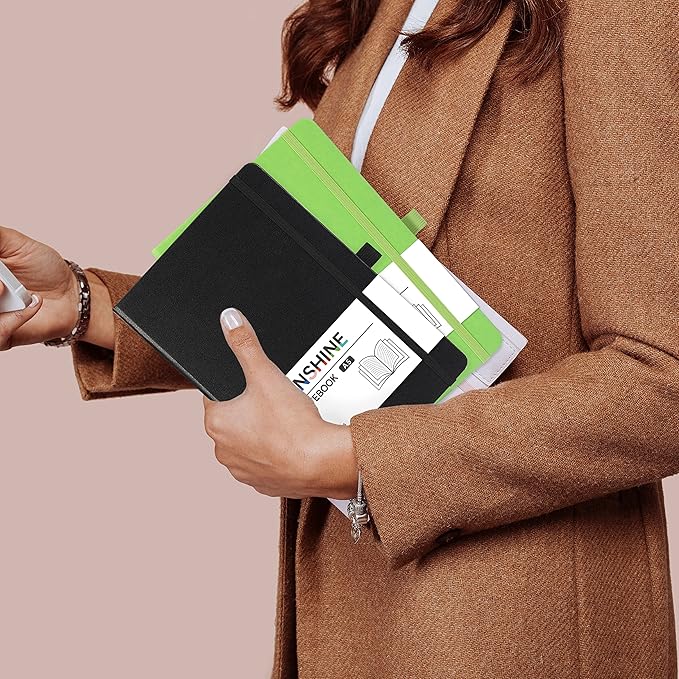 Ruled Notebook/Journal - Classic Lined Journal/Notebook, 5.3" x 8.26", Hardcover with Thick Paper, Banded + Pen Holder +Inner Pocket - Black