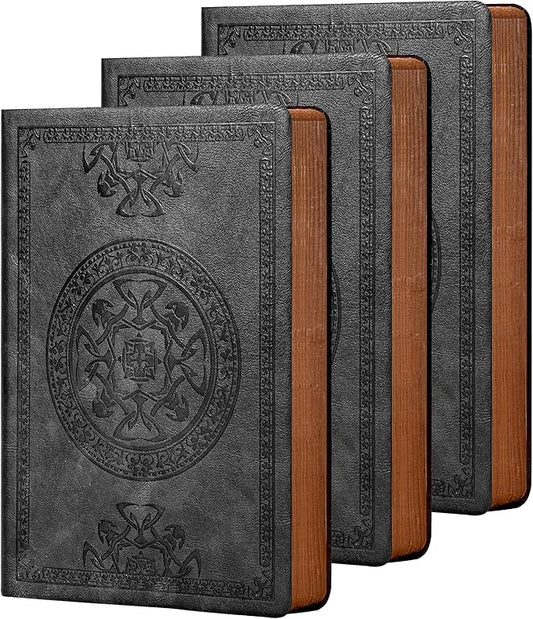 3 Pack Leather Vintage Journal for Men Soft Cover Lined Pages Notebook 180 Lay Flat for Writing Travel Diary, 5.7'' x 8.3'', Black