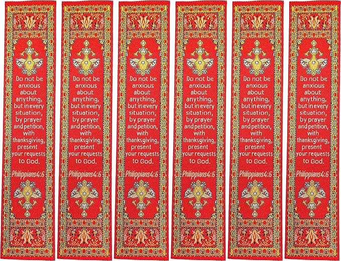 Don't Be Anxious & Divine Peace, Bulk Pack of 6 Woven Fabric Christian Bookmarks, Silky Soft Philippians 4:6 Flexible Bookmarker for Novels Books and Bibles, Religious Memory Verse Gift
