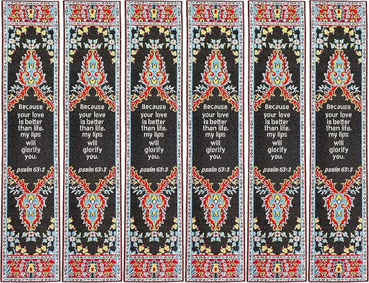 Your Love is Better Than Life, Bulk Pack of 6 Woven Fabric Christian Bookmarks, Silky Soft Psalm 63:3 Flexible Bookmarker for Novels Books and Bibles, Religious Memory Verse Gift