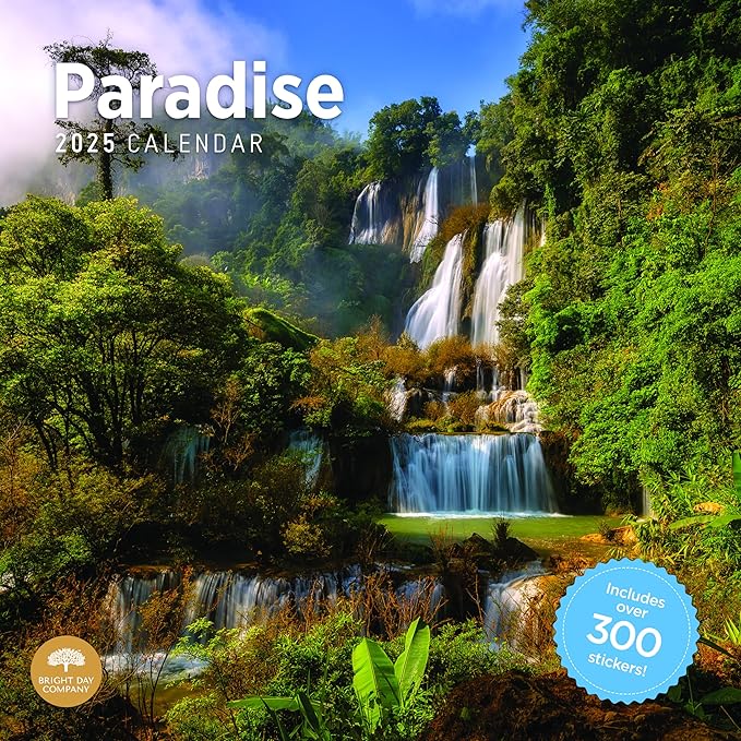 2025 Paradise Monthly Wall Calendar by Bright Day, Includes Over 300 Stickers, 12 x 12 Inch