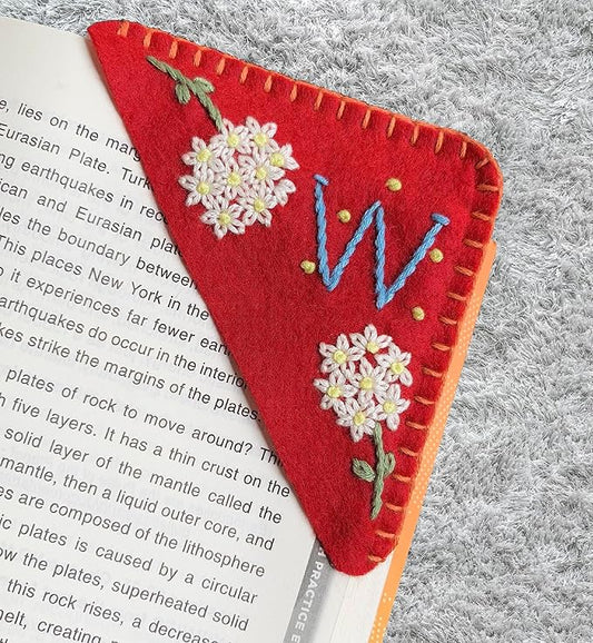 Personalized Hand Embroidered Corner Bookmark, Bookmarks for Women, Personalized Bookmark for Books, Cute Flower Book Mark, Hand Stitch Gift for Women for Book Lovers by HNQCPCVU (W, RED)
