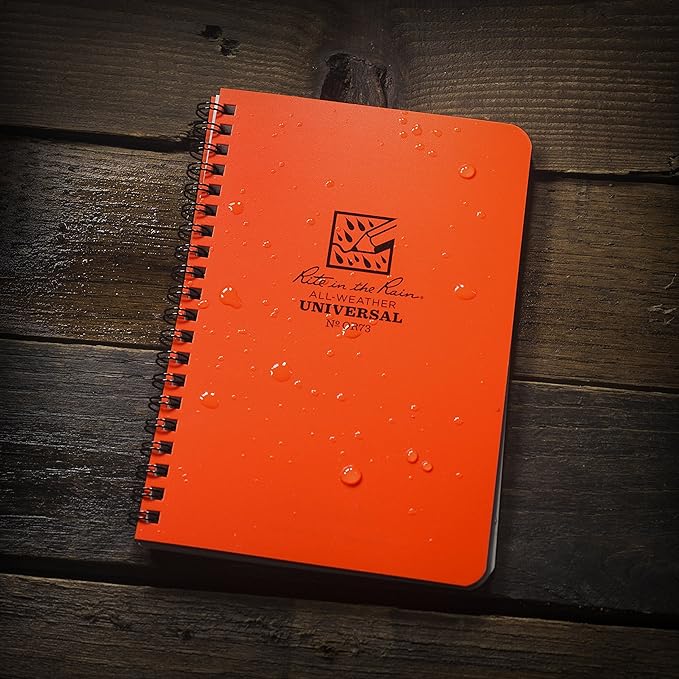 Rite in the Rain Weatherproof Side Spiral Notebook, 4.625" x 7", Orange Cover, Universal Pattern, 3 Pack (No. OR73L3)