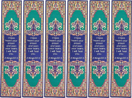 Divine Healing, Bulk Pack of 6 Woven Fabric Christian Bookmarks, Silky Soft 2 Kings 20:5 Flexible Bookmarker for Novels Books and Bibles, Religious Memory Verse Gift