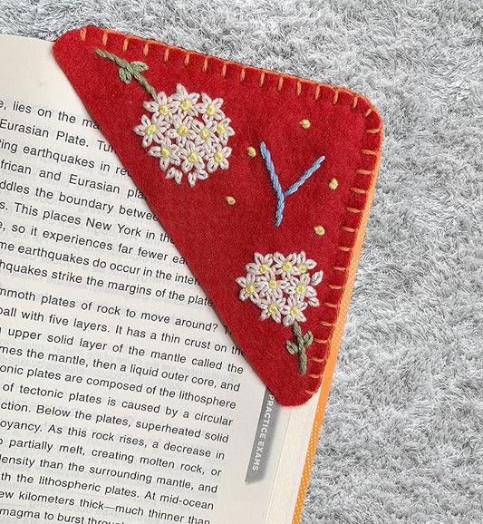 Personalized Hand Embroidered Corner Bookmark, Bookmarks for Women, Personalized Bookmark for Books, Cute Flower Book Mark, Hand Stitch Gift for Women for Book Lovers by HNQCPCVU (Y, RED)