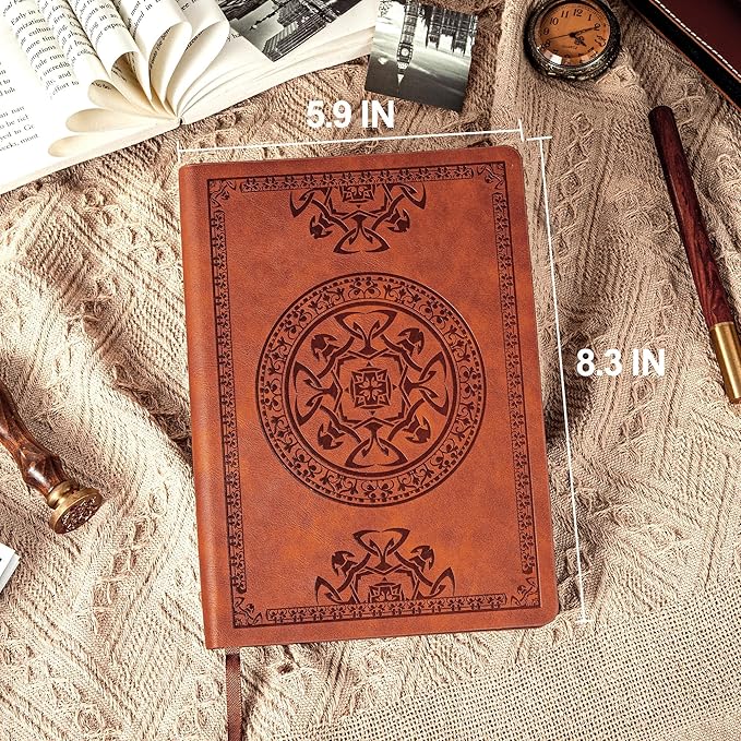 CAGIE Leather Vintage Journal for Men Soft Cover Lined Pages Notebook 180 Lay Flat for Writing Travel Diary, 5.7'' x 8.3'', Brown