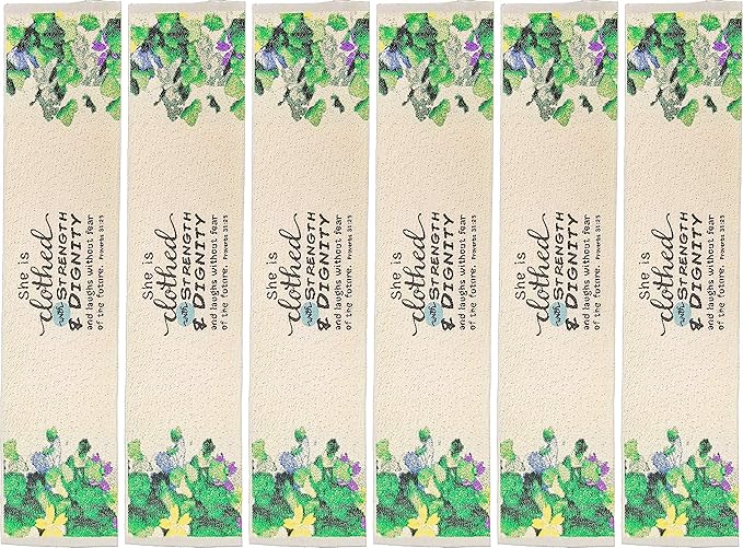 She is Clothed with Strength & Dignity, Bulk Pack of 6 Woven Fabric Christian Bookmarks, Silky Soft Proverbs 31:25 Flexible Bookmarker for Novels Books and Bibles, Religious Memory Verse Gift