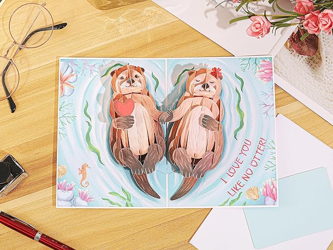 Liif Otter Half 3D Pop Up Anniversary Card For Wife, Husband, Couple, Funny Birthday Card - For Girlfriend, Boyfriend | With Message Note & Envelop | Size 7 x 5 Inch